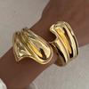 DIEZI Punk Hip Hop Gold Color Leaves Geometric Metal Wide Cuff Bangles Bracelets Fashion Spring Bangles For Women Men Jewelry