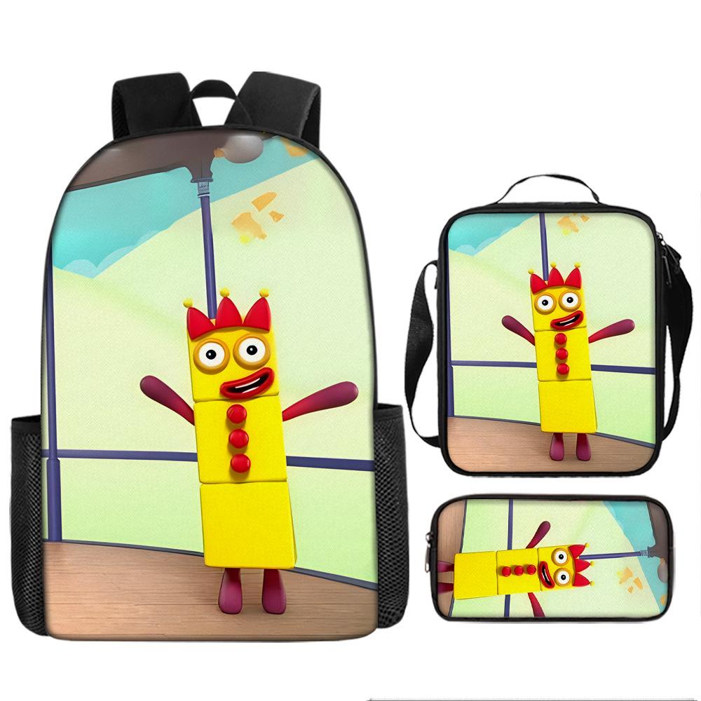 Цифровые кубики Numberblocks Школьный рюкзак Большой вместимости Игровой рюкзак Сумка-саквояж Сумка для карандашей Рюкзак Набор из трех предметов