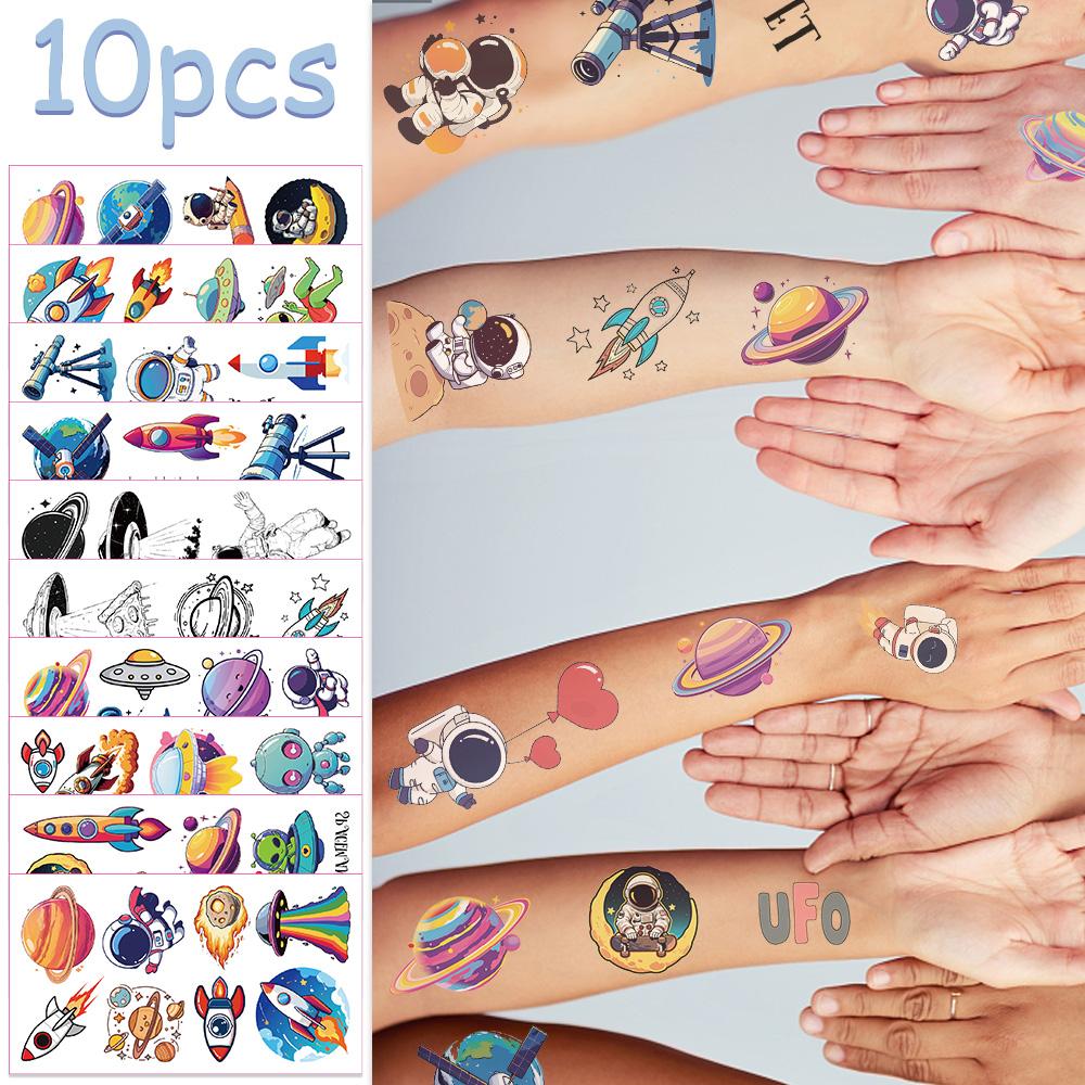10 листов мультяшных тату-наклеек с космическим узором для рук, лица, тела, временные водонепроницаемые тату-наклейки, детские креативные подарки