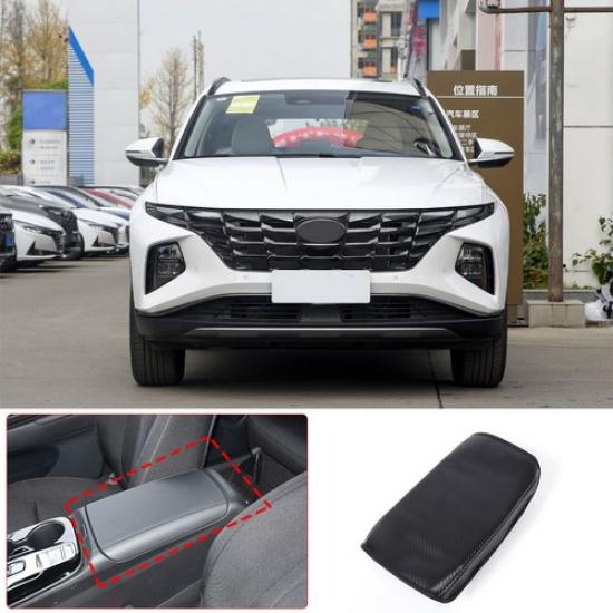 Black Leather Center Console Armrest Panel Trim Cover For Hyundai Tucson 21-22