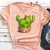 (Asian Size) Short Sleeve Print Cactus Trend Lovely Style Female T Clothing Summer Top Casual  Ladies Graphic Tee Women's Fashion T-shirt