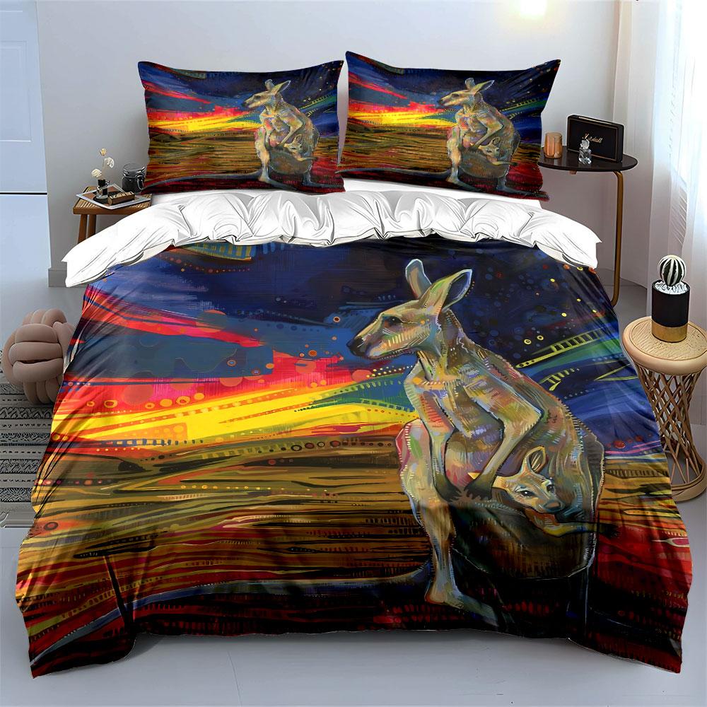 Colorful kangaroos on abstract. Bedding sets Duvet cover sets Duvet covers Pillowcases(1*Duvet Cover 2*Pillowcases without duvet insert)