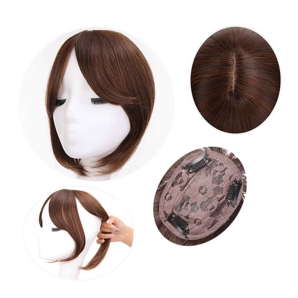 Synthetic 3 Clip In Hair Topper With Bangs 11inch Straight Wig Overhead Natural Invisible Replacement Cover White Hair Piece For Women