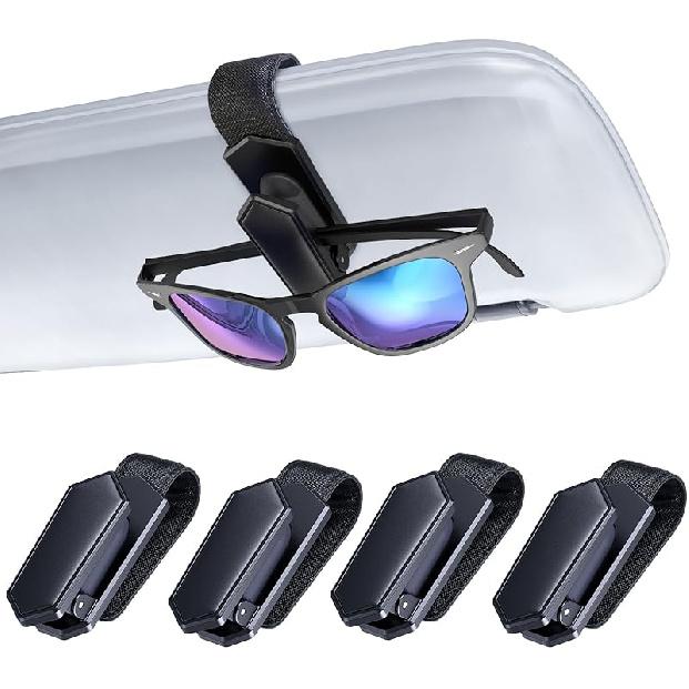 Veharvim One-Handed-Operation Sunglasses Holder For Car, Visor Sunglass Holder Clip, Car Accessories Interior, Universal Fit Silicone Padded Visor