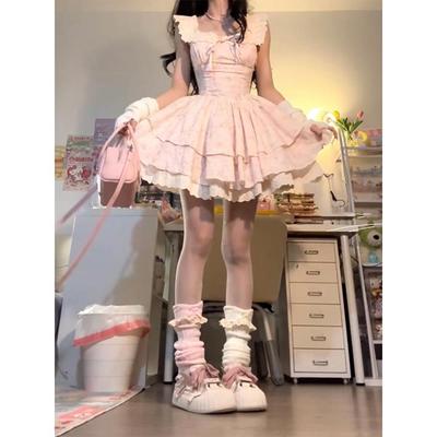 Платье Sweet Spice Girl Sakura Weaving Plume Floral Dress для женщин, летнее платье в стиле «Первая французская любовь», платье-торт «Принцесса», пышное платье с открытой талией.