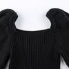 Thickened Square Neck Puff Sleeve Knit Top - Women's Slimming Waist Autumn/Winter Sweater