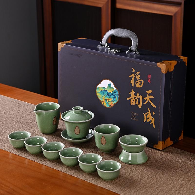 Ru kiln Kung Fu tea set, a complete set of high-end gift boxes, teapot company business gifts