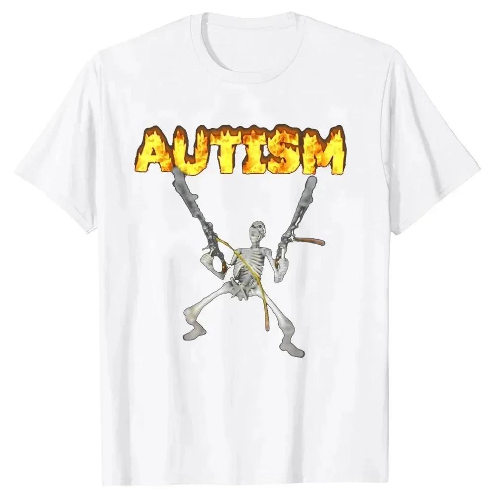 Retro Autism Skeleton Funny UnisexT-Shirt Neurodivergent Autism Awareness Support Tee Halloween Gifts Clothes 2024
