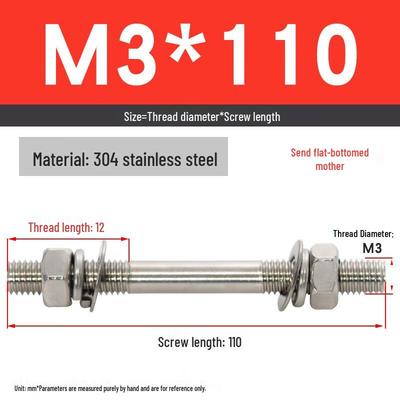 Yishuxiang M3x110 Набор из нержавеющей стали 304 с двусторонней шпилькой и гайками