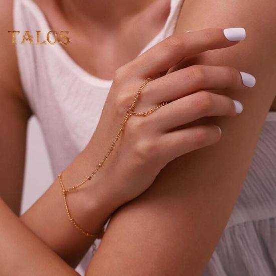 Women Bracelet Ring Integrated Alloy Retro Hand Chain Bracelet Ring Hollow Chain Finger Ring Slave Bracelet Boho Beach Jewelry Gift