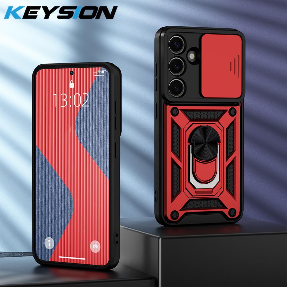 KEYSION Противоударный чехол для Samsung S25 Ultra 5G S25+ Plus Slide Camera Защитное кольцо Подставка Чехол для телефона для Galaxy S24 FE 5G