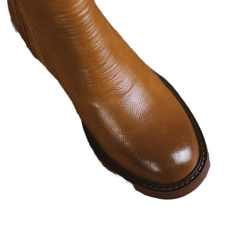 Модные женские полусапоги Женские сапоги на молнии на массивном каблуке Женская обувь Женские кожаные короткие сапоги Модная женская обувь Botas De Mujer