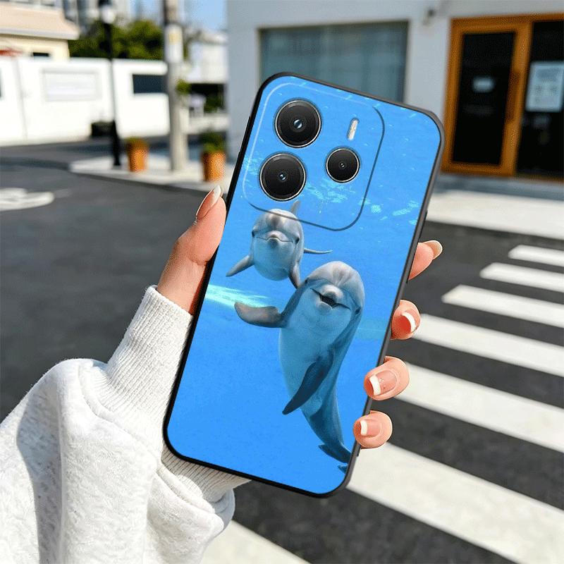 Ocean Cute Dolphin Soft Phone Case for Xiaomi Redmi Note 12 13 14 15 Pro Plus 11 12S 11S 11T 10 4G Black Cover Back Shell
