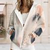Women Plus Size Zip Up Hoodie Long Sleeve Drawstring Hood With Pockets Abstract Printed White Blue Green