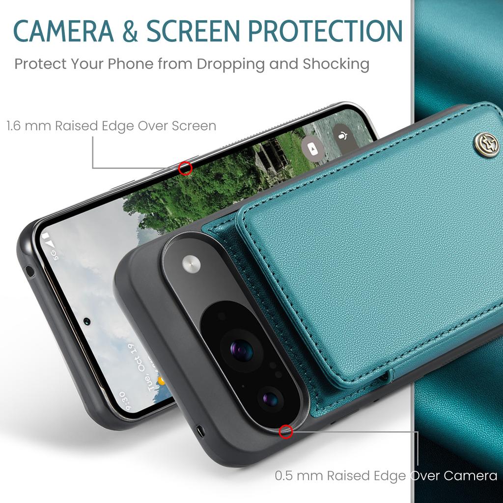 Чехол CASEME C22 для Google Pixel 10 Pro/10/9 Pro/9, кожаная задняя крышка со слотами для карт с RFID-блокировкой