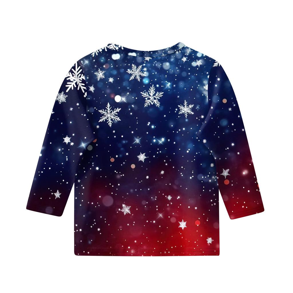 Children's 3/4 Sleeve Tops Casual Christmas Print T Shirt Round Neck Pullover Blouse