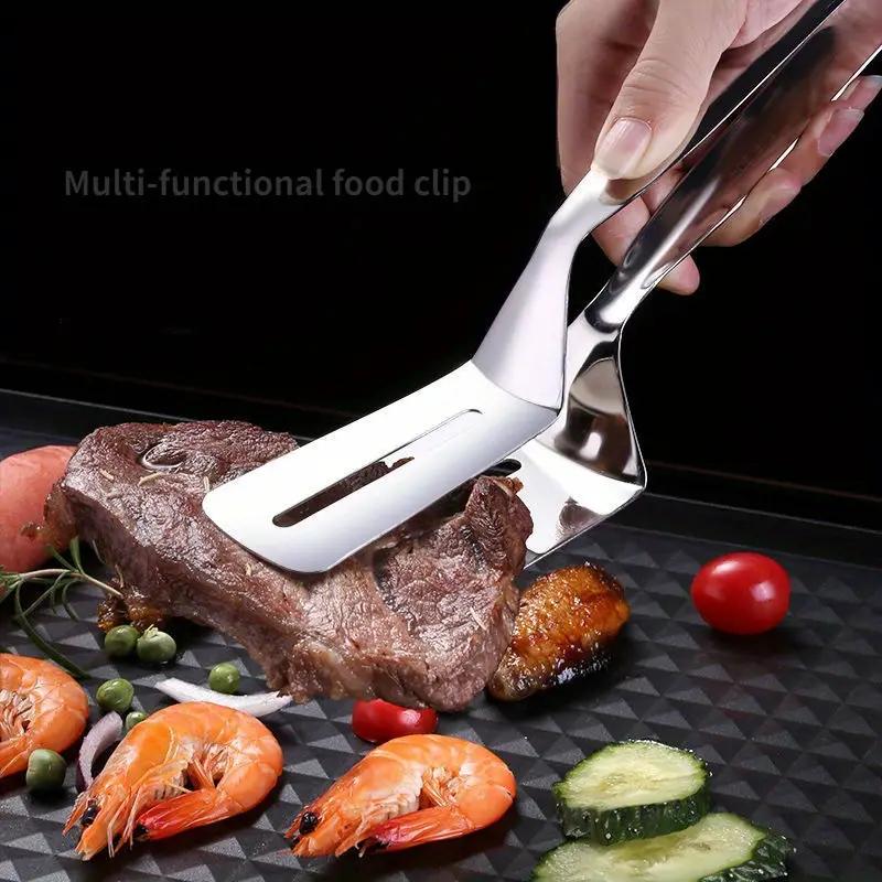 Stainless Steel Kitchen Tongs - Non-Stick, Multi-Use Food Clamp for Steak, Fish & More - Essential Cooking Tool
