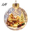 Clear Acrylic Hanging Balls Lighted Christmas Scene with Miniature Ornaments 3D Warm LED Light Cute Decorative Glowing Holiday Spheres Reindeer