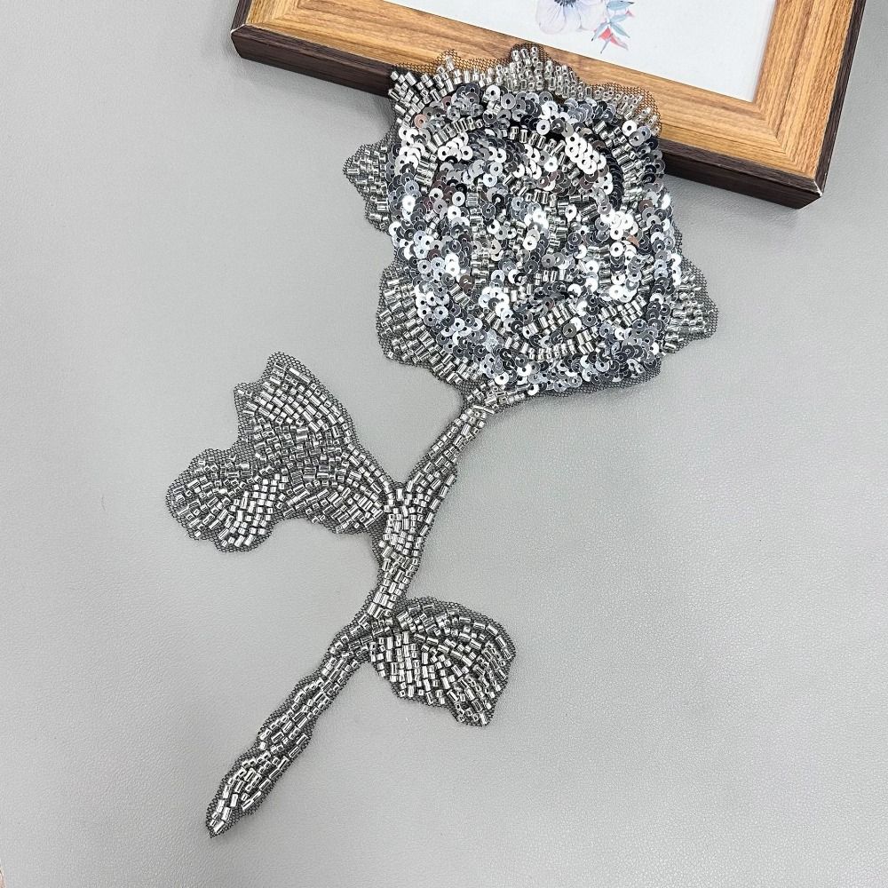 2PCS Handmade Sequin Rose Appliques Flower Clothing Applique Delicate Clothing Patches  Women