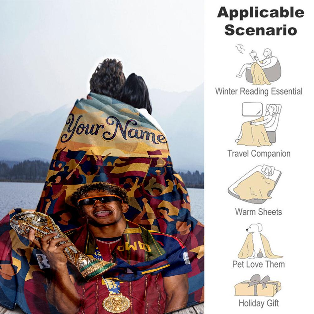 Lamin Yamal Customize Text Blanket Lightweight Customizable Blanket Ultrasoft Throw For Bedding Living Room Office Chair Bed Allseason Use