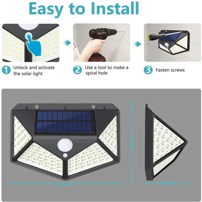 4/6/8PCS 100 LED Wall Lights Outdoor Waterproof Solar Lamp PIR Motion Sensor Solar Powered Street Light for Garden Decoration