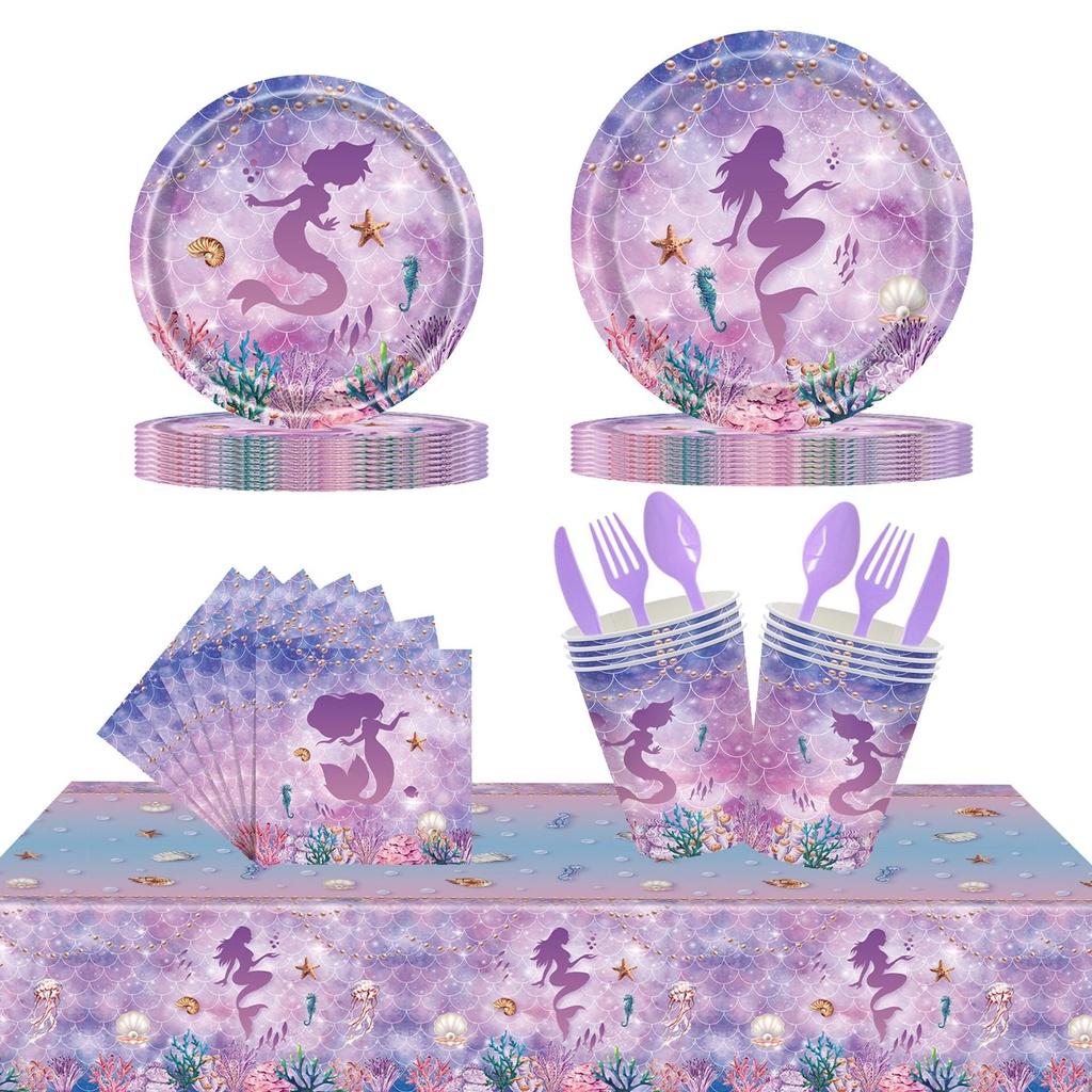Mermaid-themed Party Paper Plates And Cutlery Set For A Dreamy Celebration