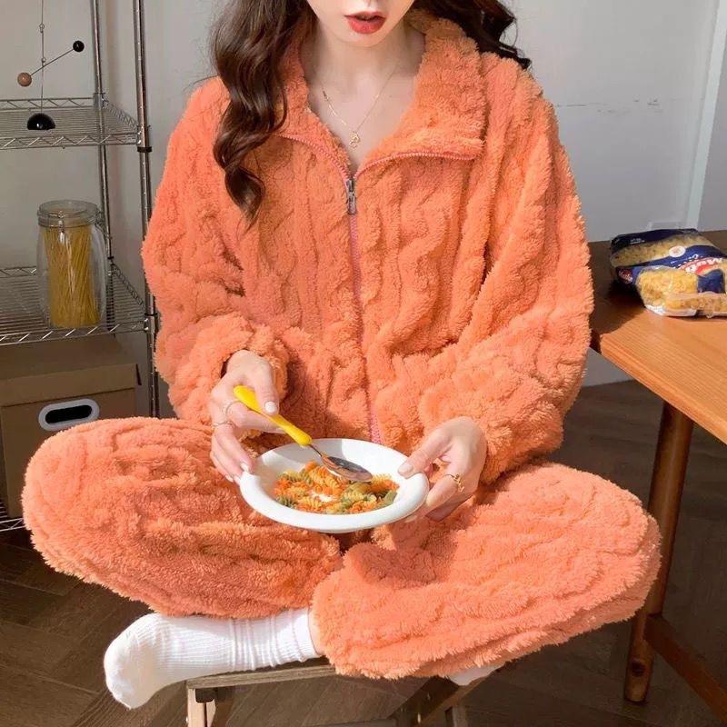 Женская пижама, теплый домашний костюм, зимняя фланелевая пижама, новая толстая молния, 2 предмета, элегантная пижама большого размера 6XL, дропшиппинг