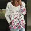 Женский повседневный модный свободный топ с круглым вырезом и цветочным принтом, с длинным рукавом