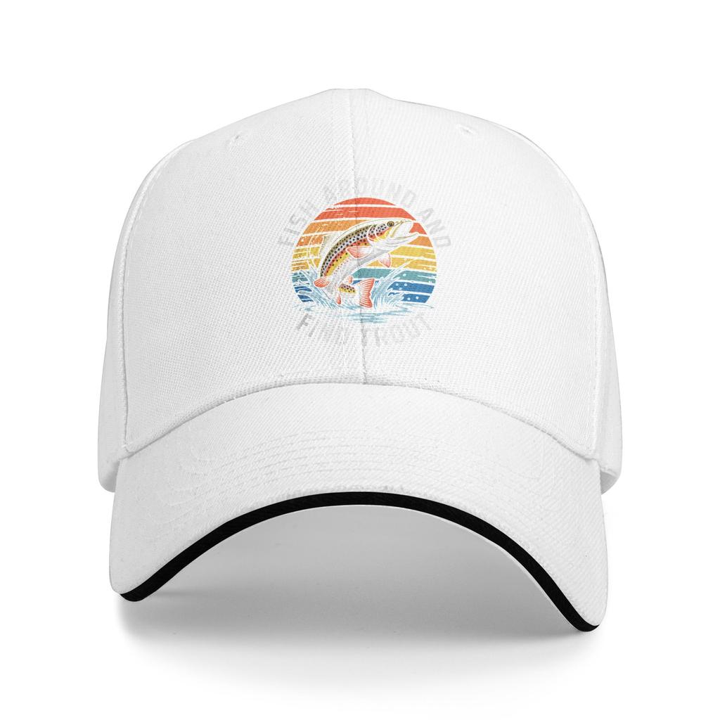 Summer Fish Around and Find Trout Fishing Baseball Cap  Outdoor Sport Vintage Print Sun Trucker Hat Female Male Baseball Caps
