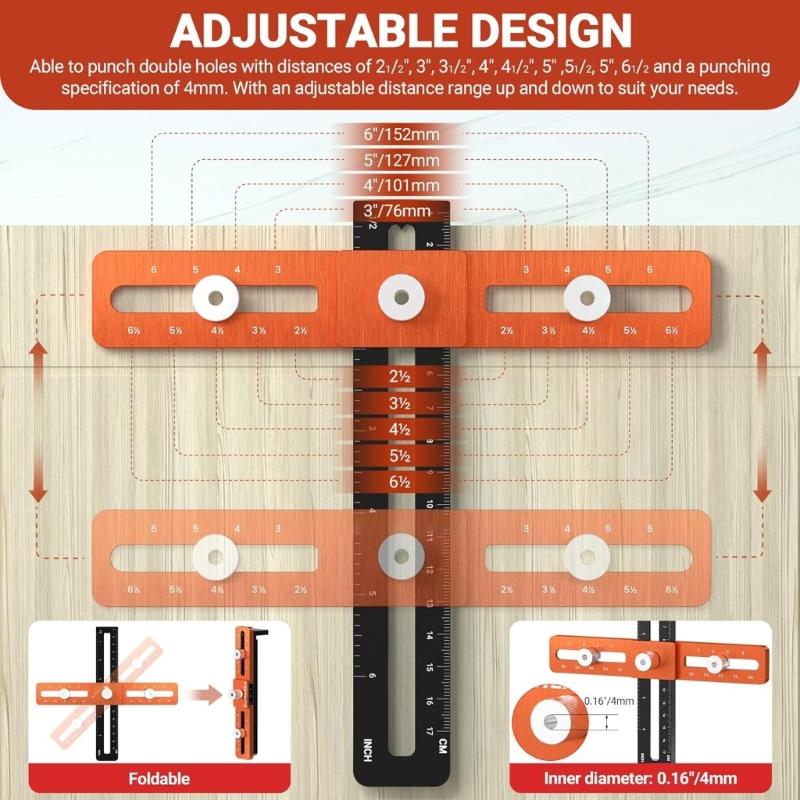 Cabinet Hardware Doweling Jig,Adjustable Cabinet Template Tool for Knobs,Handles and Pulls,Self Centering Punch Locator