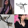Sweet Cool Love Heart Pendant Necklace Elegant Collar Choker Necklace Bowknot Neck Tie Chain Jewelry for Women Girls