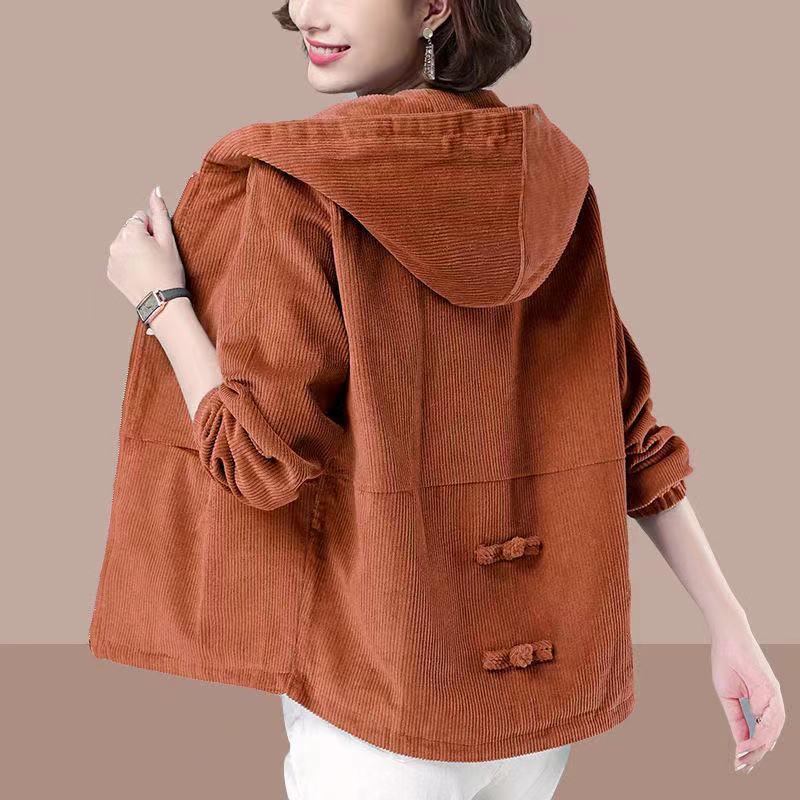Women's Corduroy Baseball Jacket: Korean Style, Loose Fit, Hooded, Large Size, Ideal for Autumn and Winter.