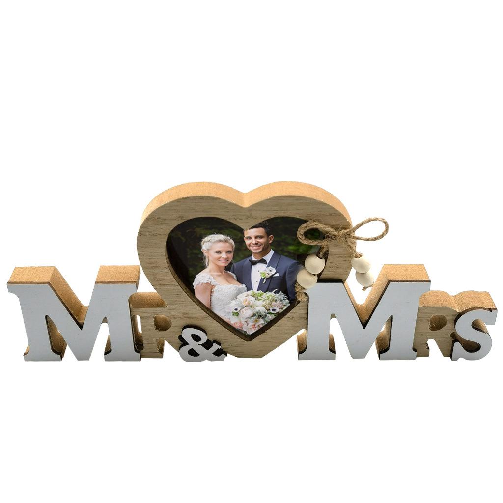 Wooden Love Photo Frame for Wedding Table Decor Mr&Mrs Love Heart Photo Family Valentine's Day Photo Frame Home Table Decora 1PC