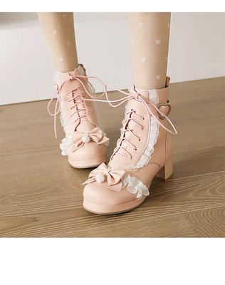 Осень и зима новые полусапожки на среднем каблуке на молнии 30-48 с милым ремешком с бантом