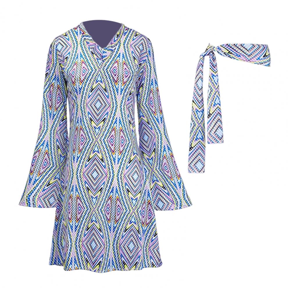 Женский комплект с платьем и повязкой на голову, ретро-платье с пайетками и рукавами-колокольчиками для женщин, костюм для Хэллоуина, диско-танцевальная вечеринка с повязкой на голову