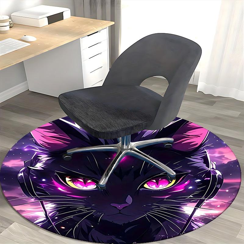 1pc Anime Cat Round Carpet Office Chair Mat, Non Slip Rug for Home Decor, Living Room, Bedroom, Game Room, Festival Gift