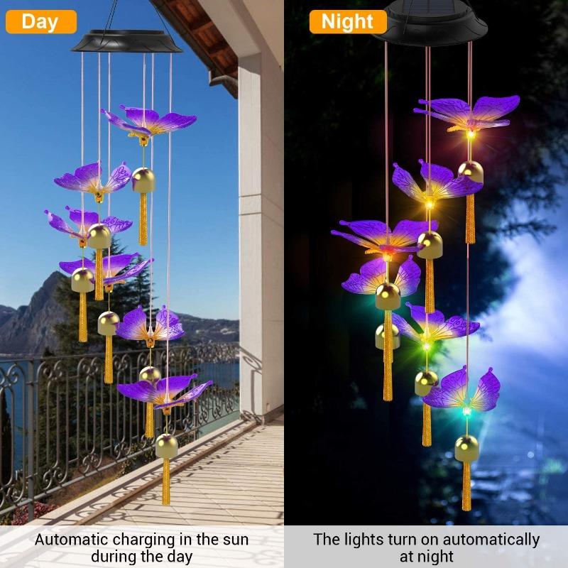 Hanging Solar Garden Decor Light Butterfly Solar Wind Chime Color Changing Solar Lamp Outdoor Waterproof For Garden Yard