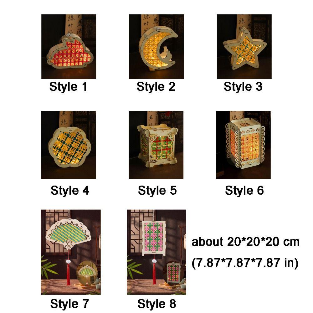 Chinese Style Mid-Autumn Festival Lantern Handheld with Led Light Bamboo Woven Lantern DIY Material Kit Portable Moon Lantern
