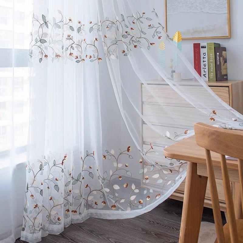 Embroidered Window Yarn Curtain, Embroidered Tulle Curtains, Three-dimensional Embossed Embroidered European Window Yarn Curtains Sheer Curtains