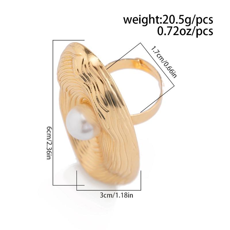 Женские кольца Модный креативный жемчуг Металлическое кольцо с отпечатками пальцев Преувеличенное большое открытое регулируемое кольцо на палец Праздничная вечеринка Ювелирные аксессуары
