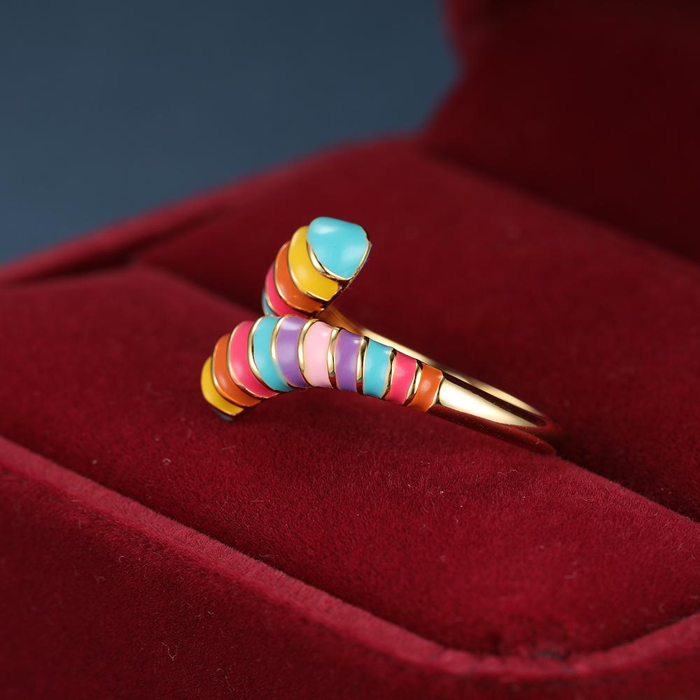 Регулируемые кольца с радужной эмалью золотого цвета для женщин, открывающиеся кольца, свадебные украшения