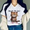 3D Printed Women's Clothing Angry Cat Printed T-shirt IT'S My I DON'T CARE FACE Funny T Shirts V-neck Graphic Shirts and Blouses Cat Lover