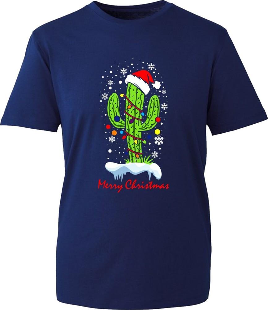 Merry Christmas Cactus With Lights TShirt Santa Hat Xmas Xmas Lights Tee Top