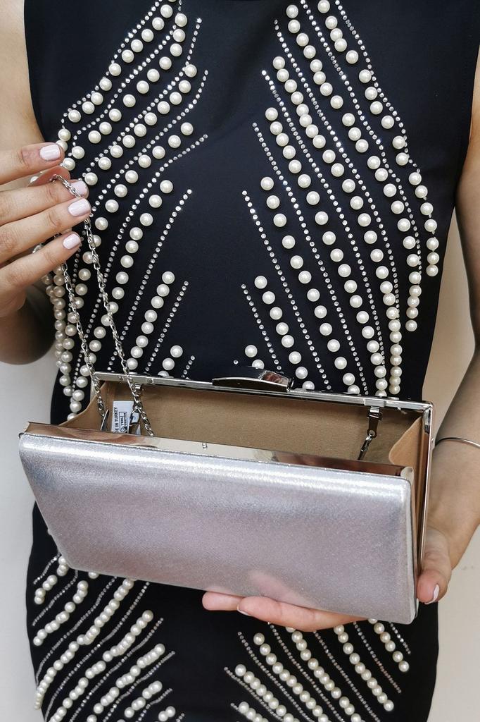 Women's Stylish and Useful Evening Dress Bag Powder Fabric Faux Leather Evening Dress Bag