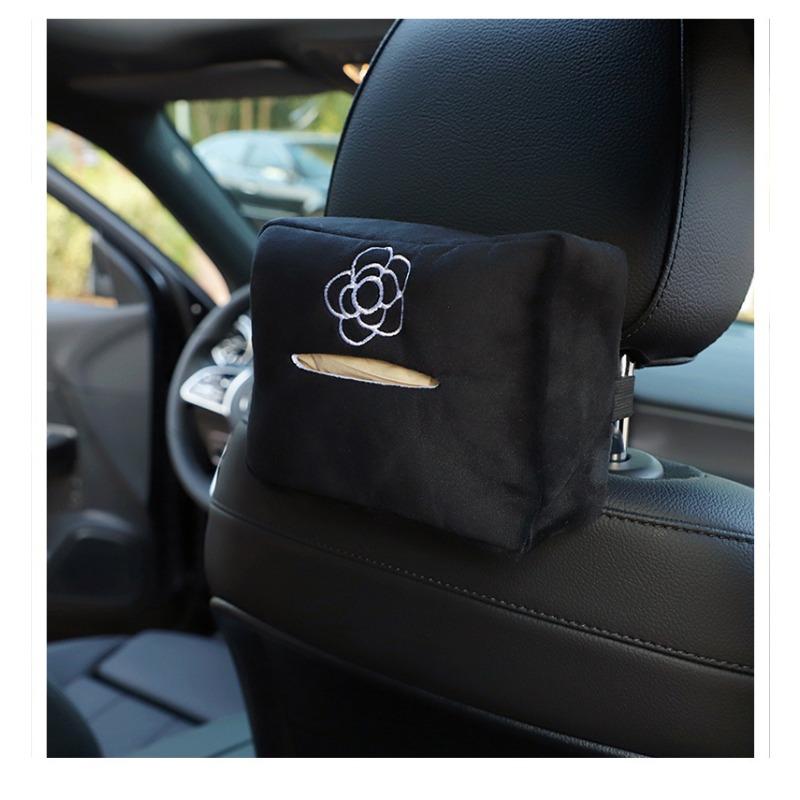 Plush Embroidered Camellia Multifunctional Car Tissue Box For Home And Vehicle