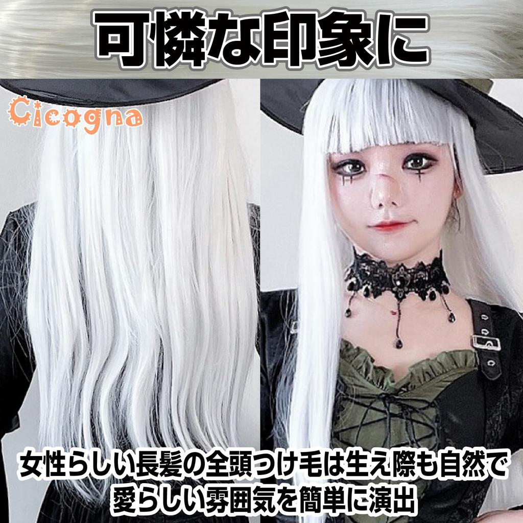 White Full With [Cicogna] Wig, Hair, White, Straight, Long, 70cm, Wig, Net, Silver-White, Bangs, Cosplay, Halloween, Costume, Women, Female,