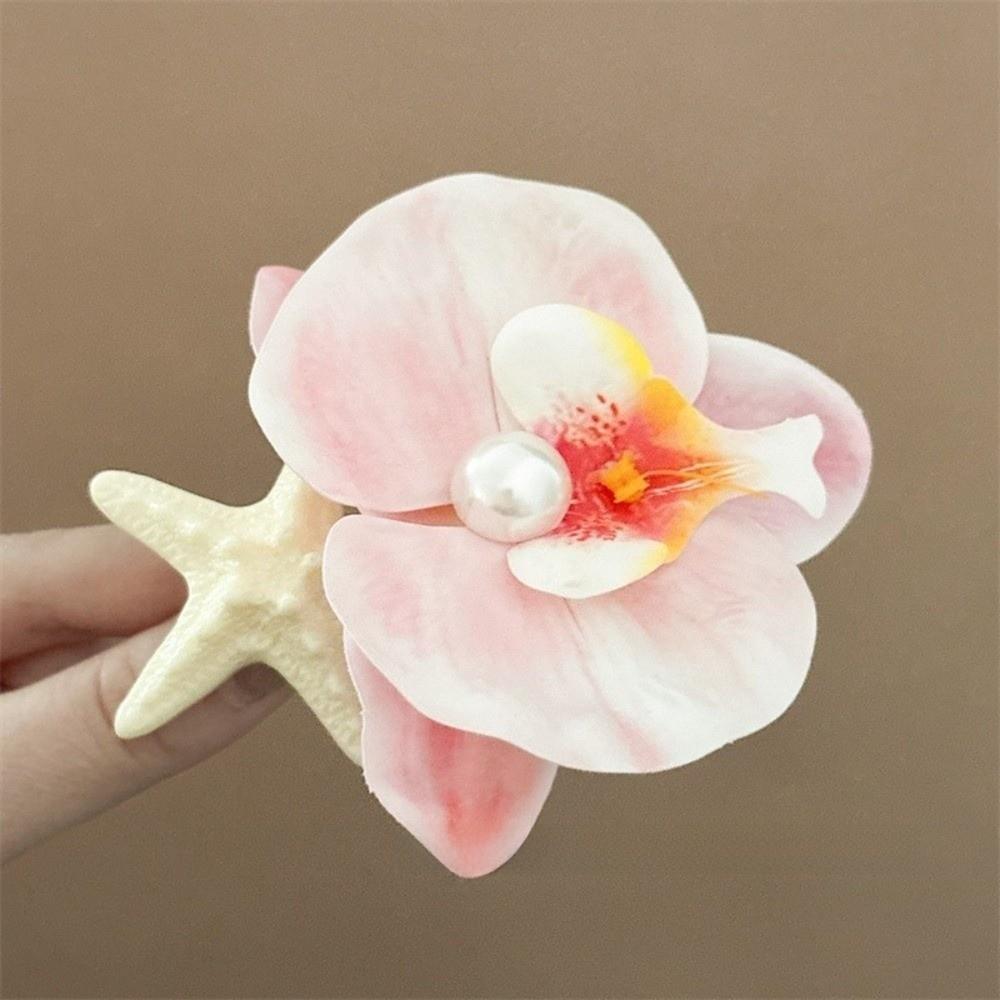 Vintage Orchid Flower Hairpin Sweet Design Resin Starfish Hair Clip Y2K Pearl Hair Clip Party