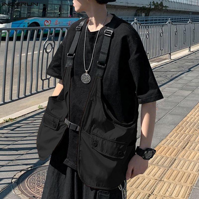 INCERUN Мужской жилет без рукавов с ремешками, пэчворк, карго
