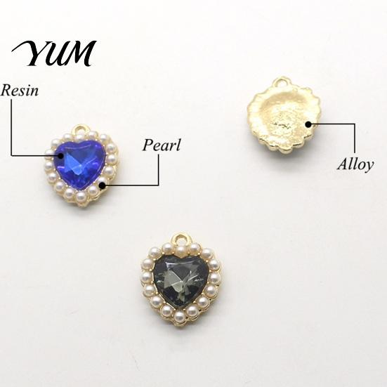 Decorative Charms for Bags 2Pcs Heart Rhinestone Charms, Alloy Faux Pearl 21x18mm DIY Crafts Dangle Pendants Jewelry Making Earrings Bracelets