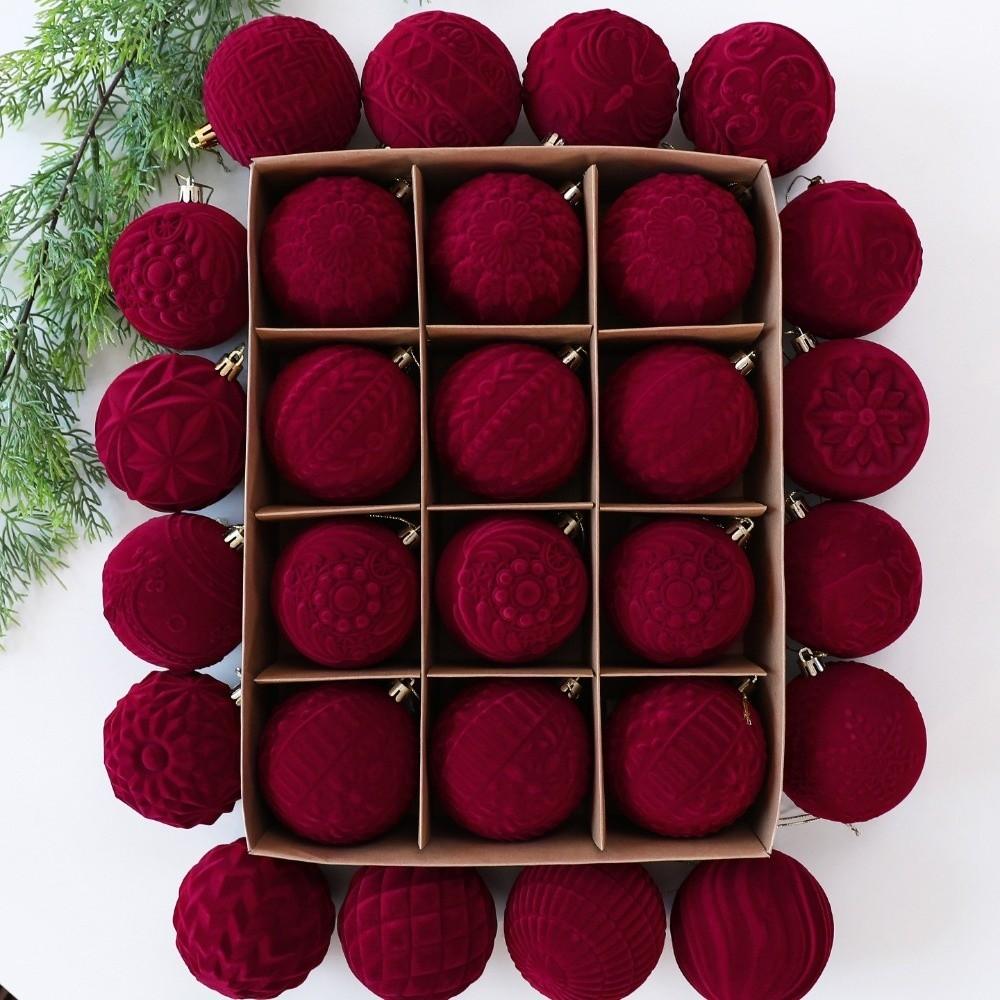 Shatterproof Velvet Christmas Hanging Balls 8 CM Red Xmas Tree Baubles Pendants Holiday Tree Decor